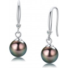 CHAULRI Classic AAA Quality Genuine Tahitian Black Pearl Dangle Drop Earrings 8-9mm &ndash; Birthday Anniversary Jewelry Gifts for Women